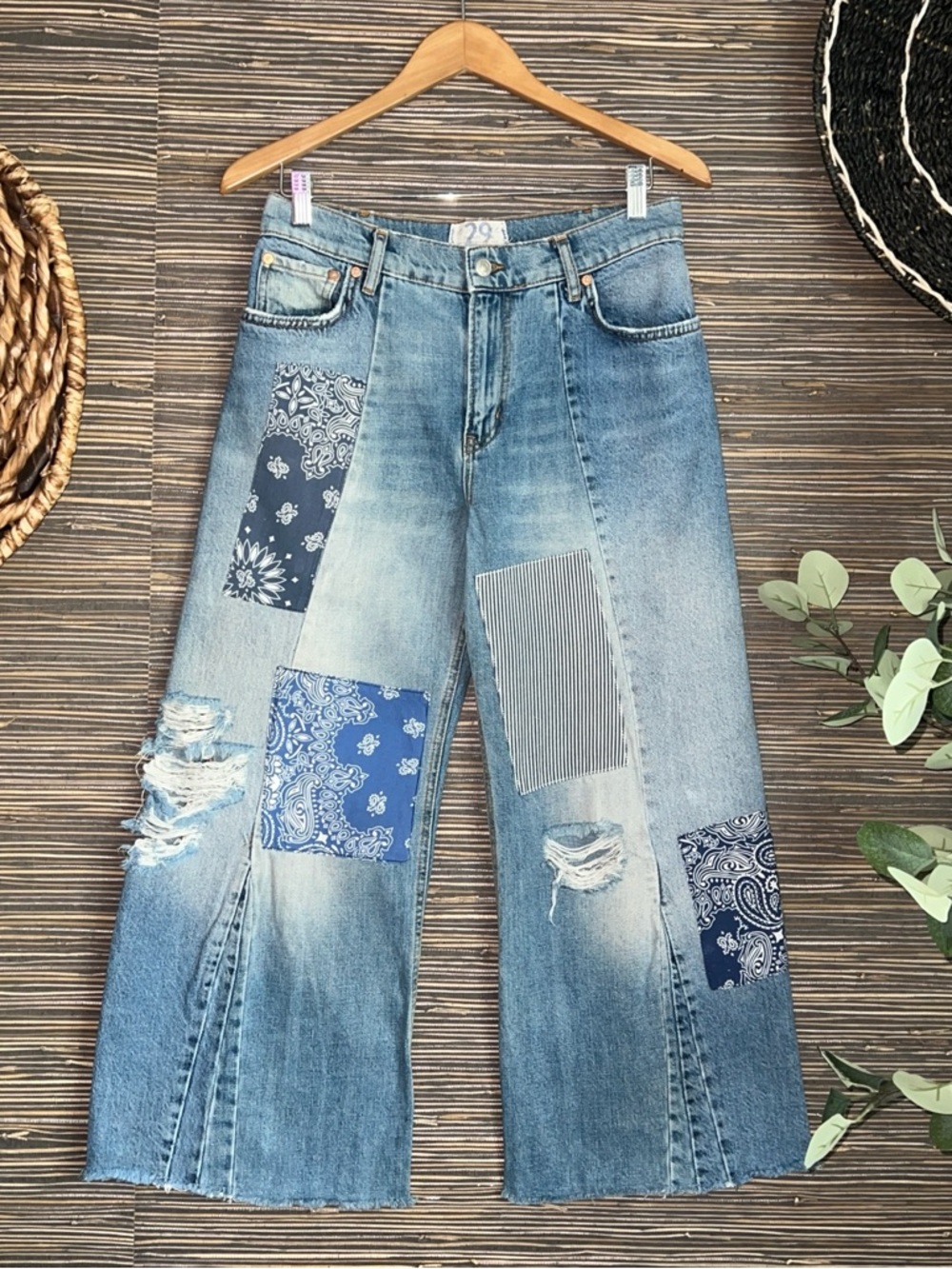 Free People Heart Of Gold Wide Leg Patch Jeans 29 - Picture 4 of 17
